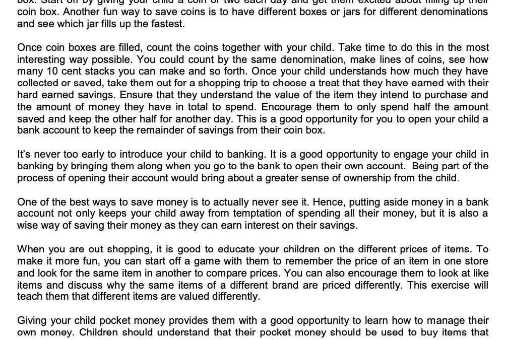 SCB – 28 Jan Teaching your child money sense