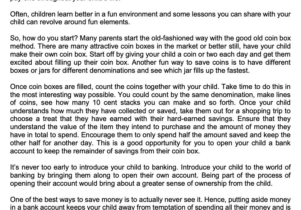 SCB – 22 April -Children and Money