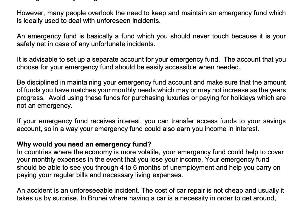 SCB – 1 April – Maintaining an emergency fund