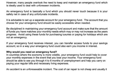 SCB – 1 April – Maintaining an emergency fund