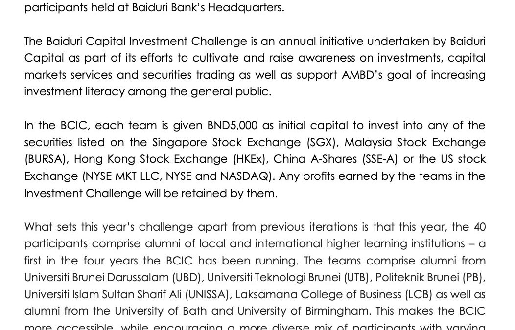 BBB 13012021 – BAIDURI CAPITAL INVESTMENT CHALLENGE 2021 – OFFICIAL KICKS OFF