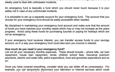 MONEY MATTER$ – FINANCIAL EMERGENCIES MAINTAINING AN EMERGENCY FUND – SCB