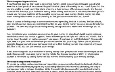 MONEY MATTER$ – CHECKING UP ON FINANCIAL RESOLUTION – SCB 17 June 2021