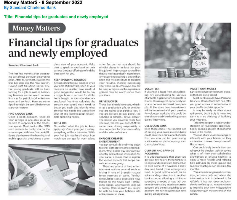 SCB – Money Matter$ – 8 Sep 2022 – Financial tips for graduates and newly employed