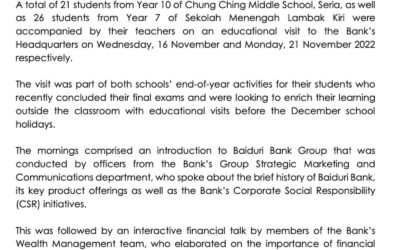 BB 23 Nov 2022 – Baiduri Bank hosts school visit