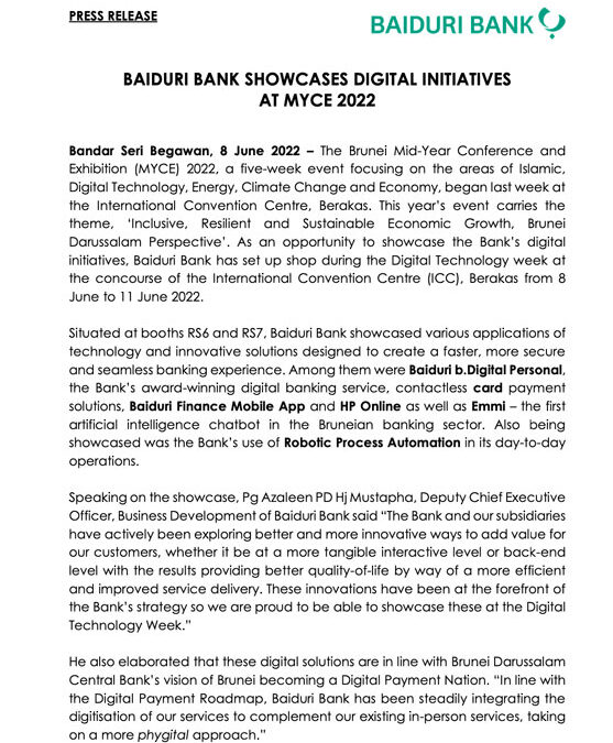 BB 9 June 2022 – Baiduri Digitech Week – MYCE 2022