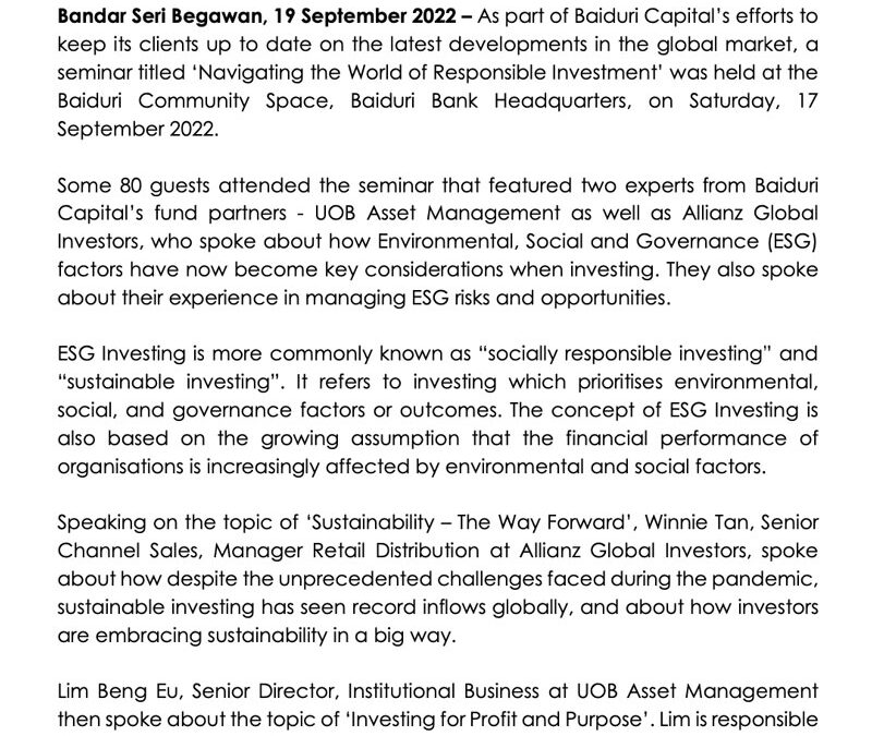 BB 19 Sept 2022 – Seminar Navigating the World of Responsible Investment