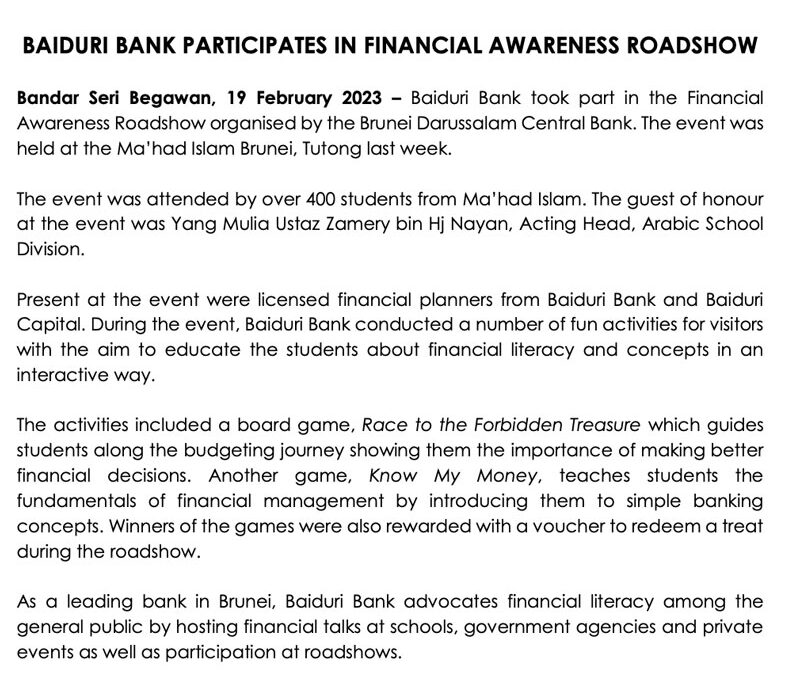 BBB 19 Feb 2023 – Financial Awareness Roadshow