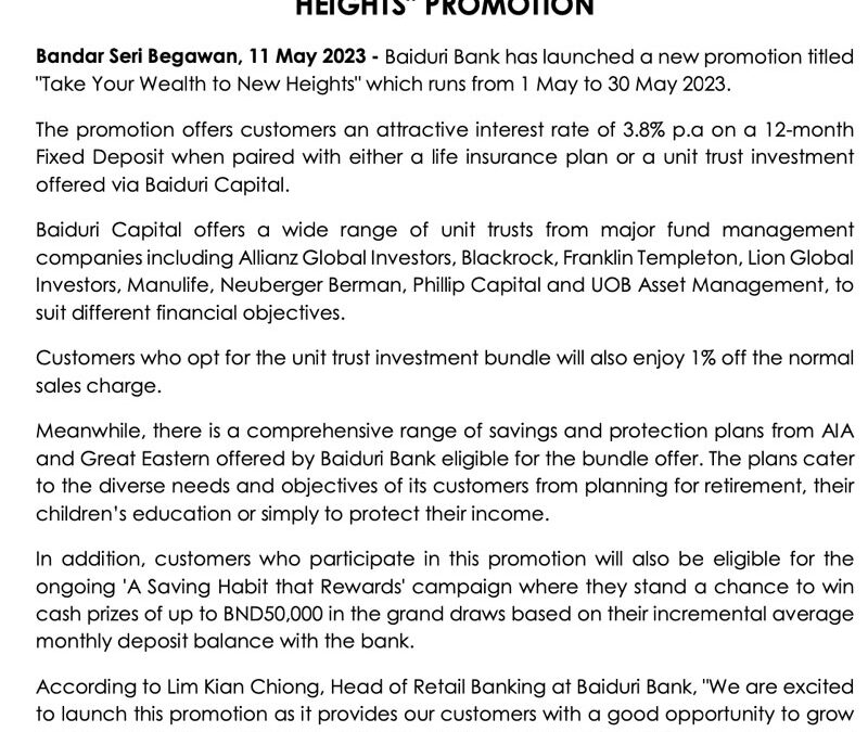 BB 11 May 2023 – Baiduri Bank TAKE YOUR WEALTH TO NEW HEIGHTS Offer