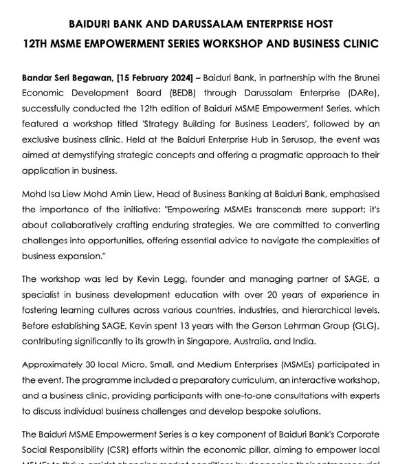 BBB 15 Feb’24- 12th MSME Empowerment Workshop & Business Clinic