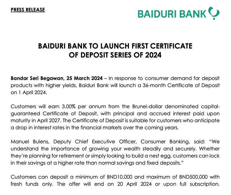 BBB 25 Mar’24 –  Launching First Certificate of Deposit 2024
