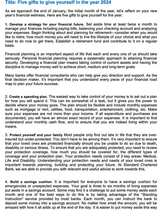 Money Matter$ – 25Jan’24 – Five gifts to give yourself 2024