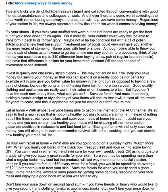 Money Matter$ – 9Nov’23 – More sneaky ways to save money