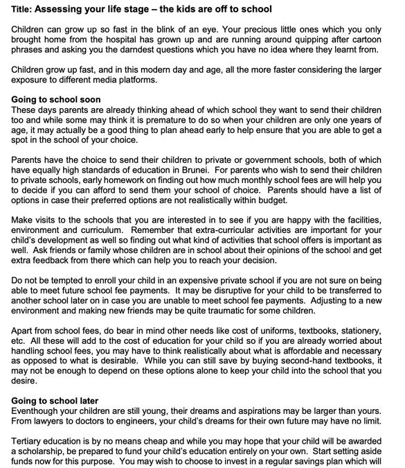 SCB – Money Matter$ – 30Nov’23 – When kids are off to school