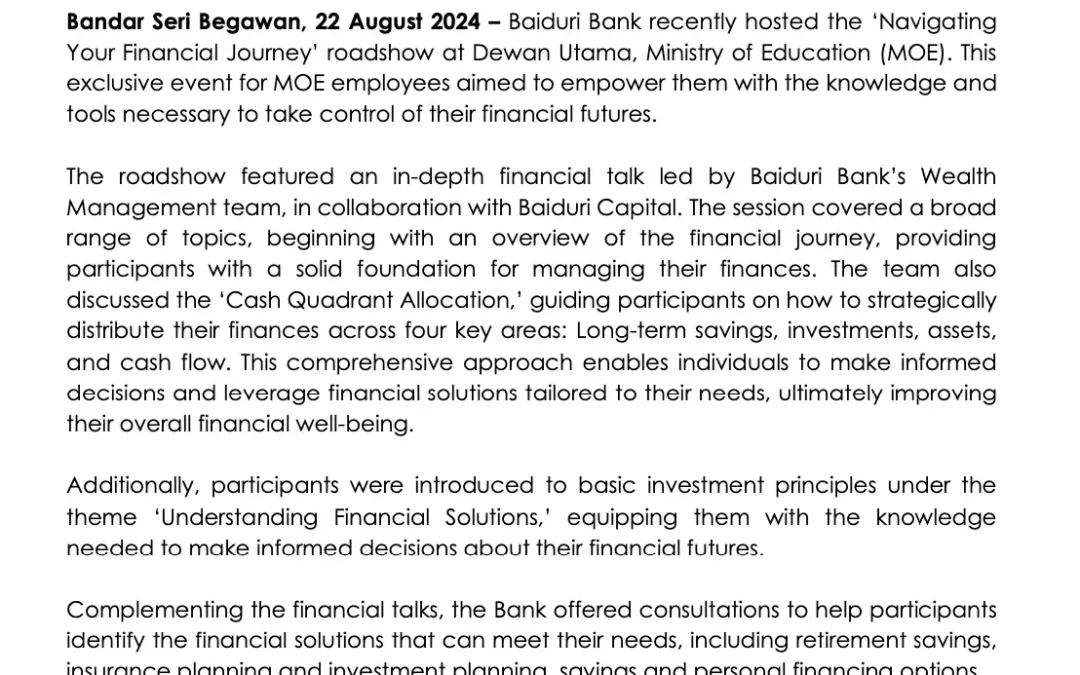 BBB – Aug 2024 – Financial Roadshow at MOE