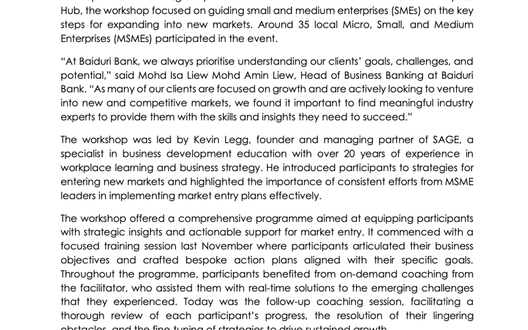 BBB 21Jan2025-Baiduri Bank and BEDB Host 16th MSME Empowerment Series Workshop on Strategic Market Expansion