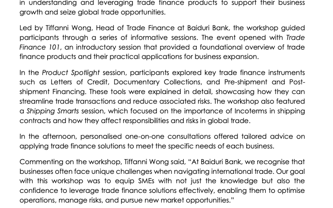 BBB 24092024 – Trade Finance Workshop to Support Business Expansion