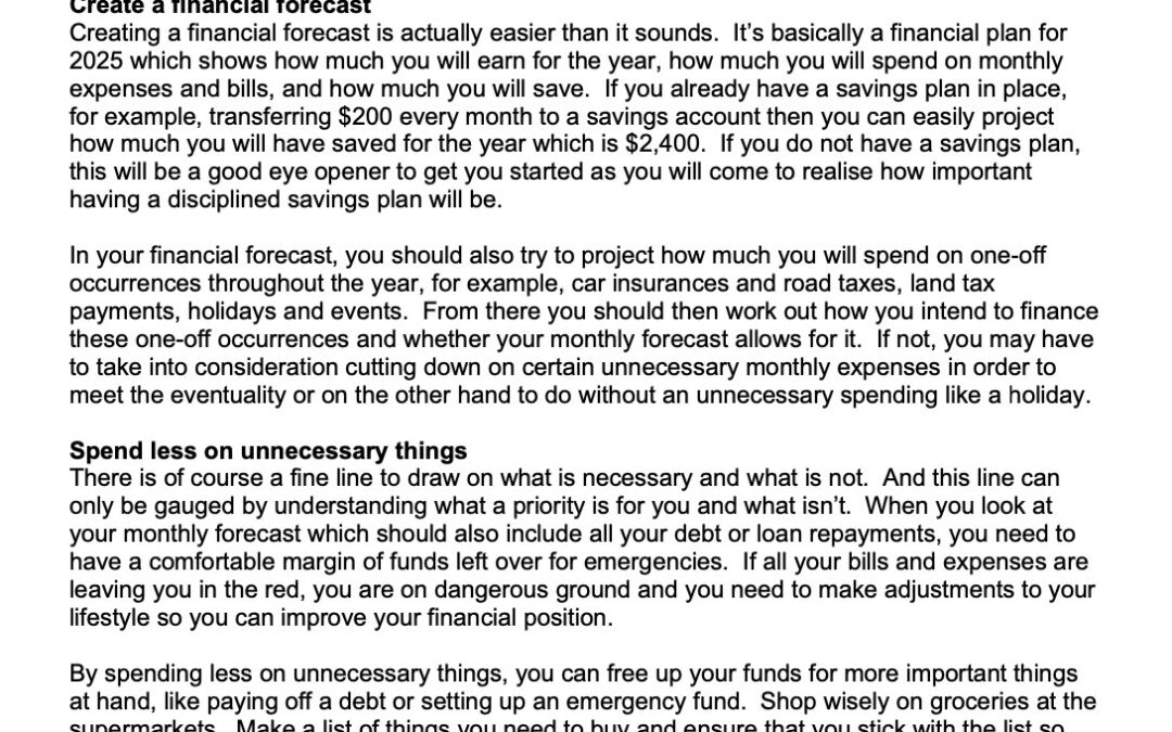 SCB Money Matters – 2 Jan – Starting 2025 on the right foot