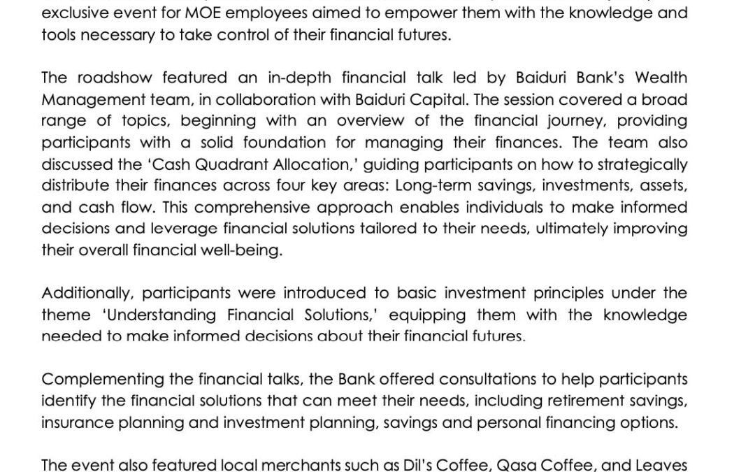 BBB – Aug 2024 – Financial Roadshow at MOE