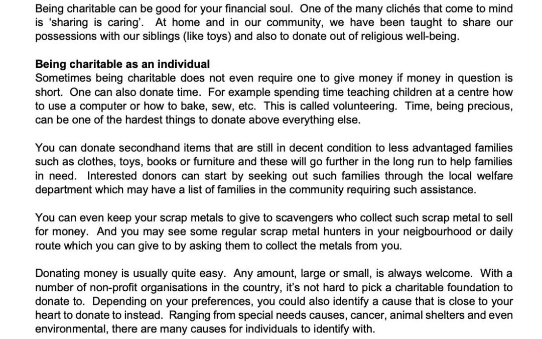 Money Matter$ – 1 May – Charity can be good for your financial soul