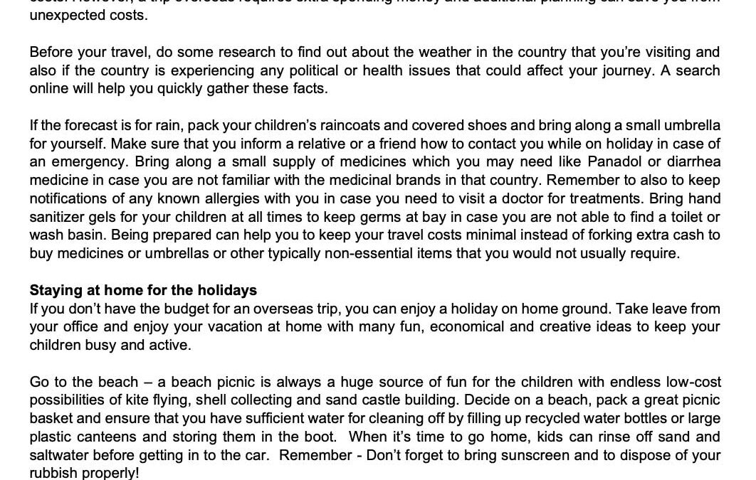 Money Matter$ – 12 June – Financial tips for School Holiday