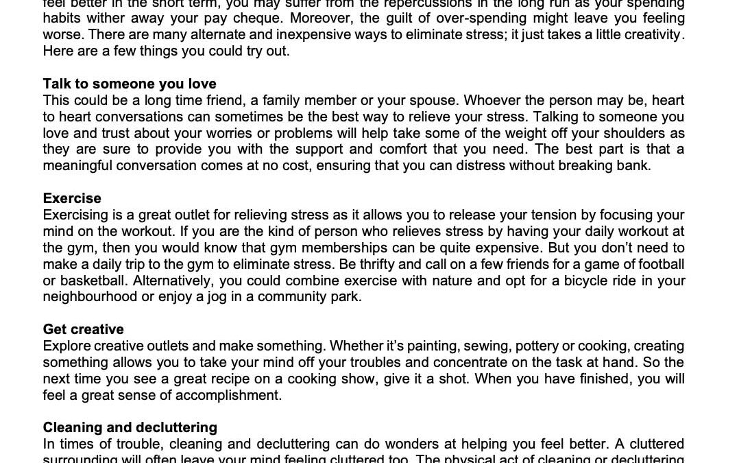 Money Matter$ – 17 Jul – Inexpensive ways to release stress