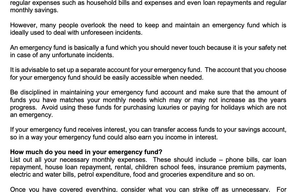 Money Matter$ – 26 June- Financial Emergencies – Maintain an emergency Fund
