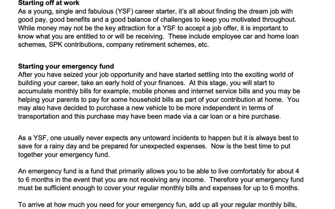 Money Matter$ – 29 May – Assessing your life stage – Young, Single and Fabulous