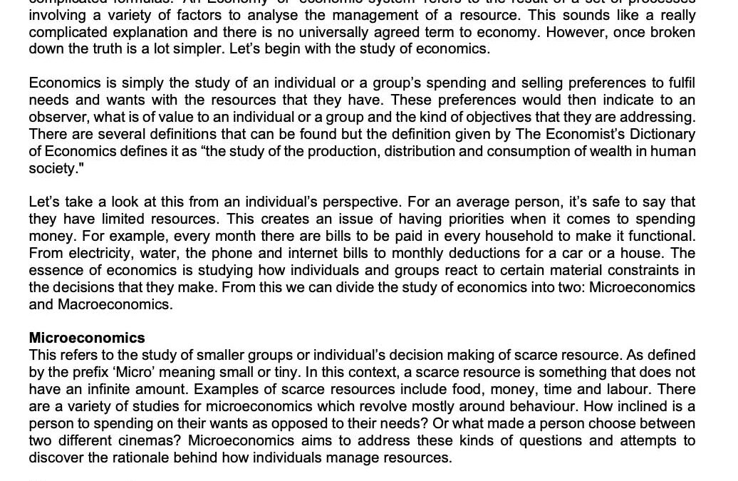 Money Matter$ – 31 Jul – Basics of Economics