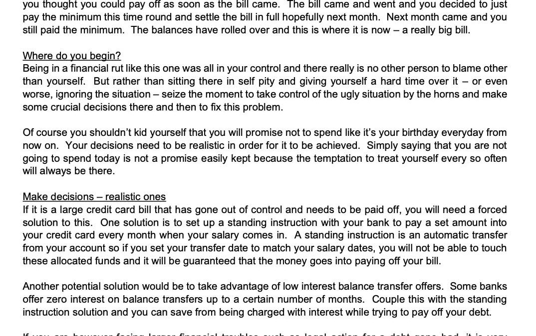 Money Matter$ – 5 June – Getting out of a financial rut