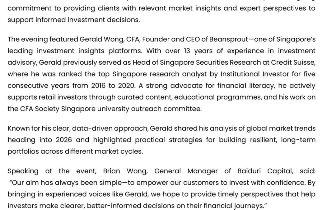 BBB 17 Nov 2025 – BAIDURI CAPITAL HOSTS EXCLUSIVE INVESTOR OUTLOOK SESSION WITH BEANSPROUT CEO GERALD WONG