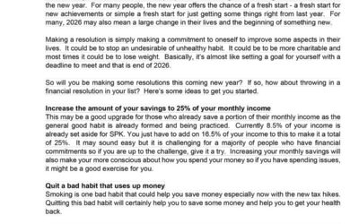 Money Matter$ – 11 Dec – New Financial Resolutions