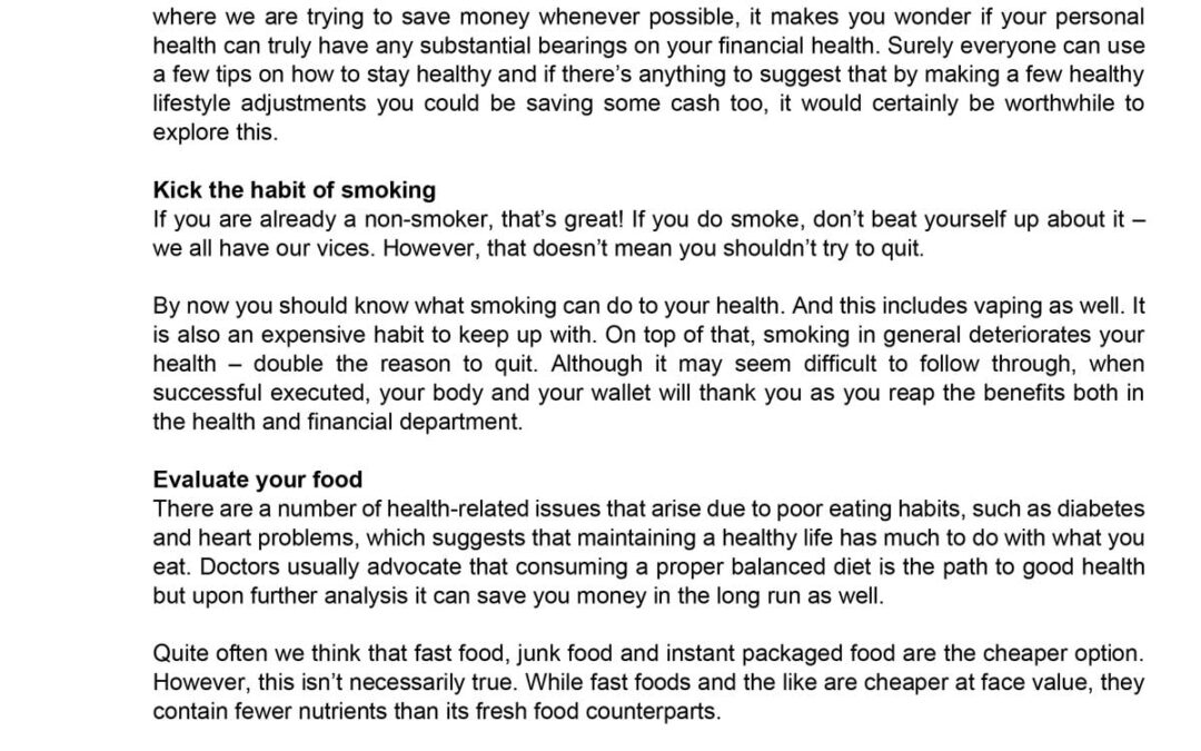 Money Matter$ – 16 Oct – Maintain your health to grow your wealth