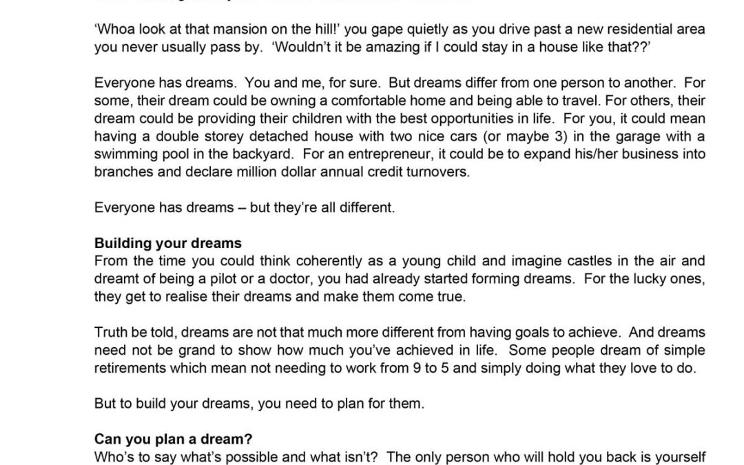 Money Matter$ – 2 Oct – Can you live the dream