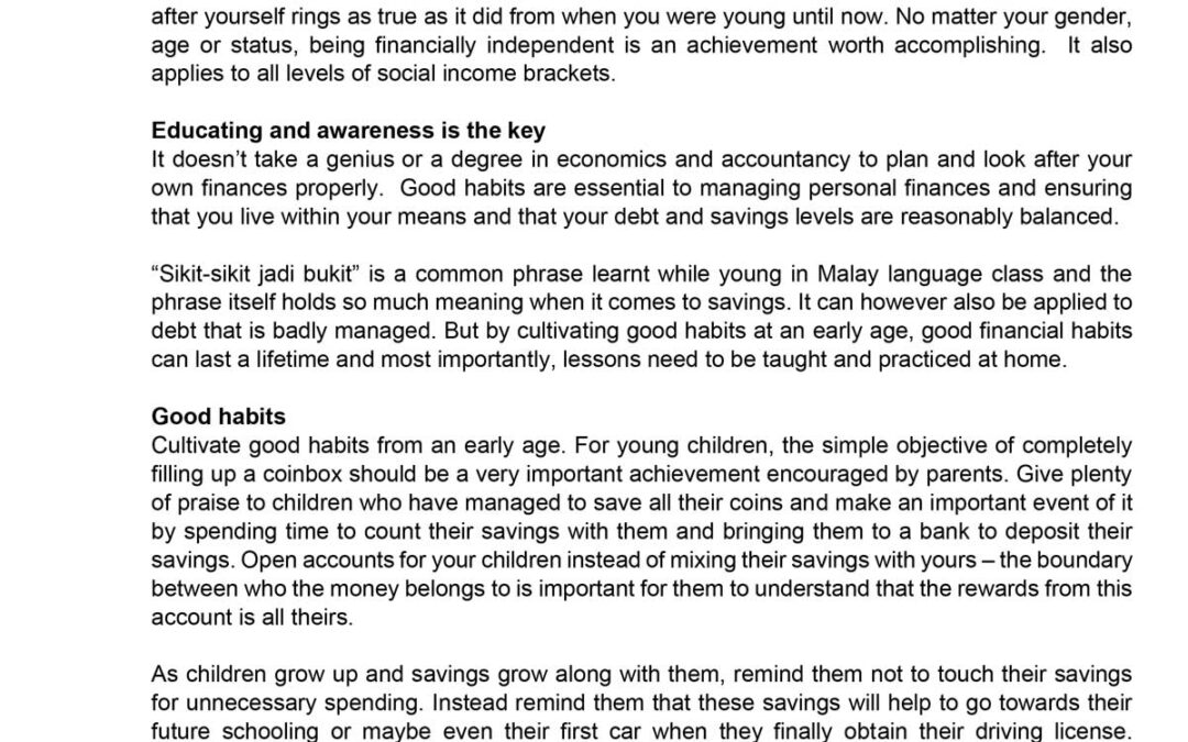 Money Matter$ – 6 Nov – Being Financially Independent Part 1