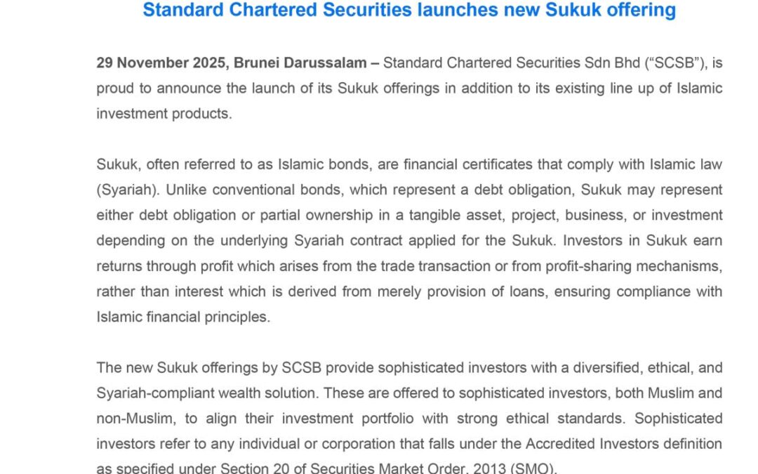 SCB 29 Nov 2025 – Standard Chartered Securities launches new Sukuk offering