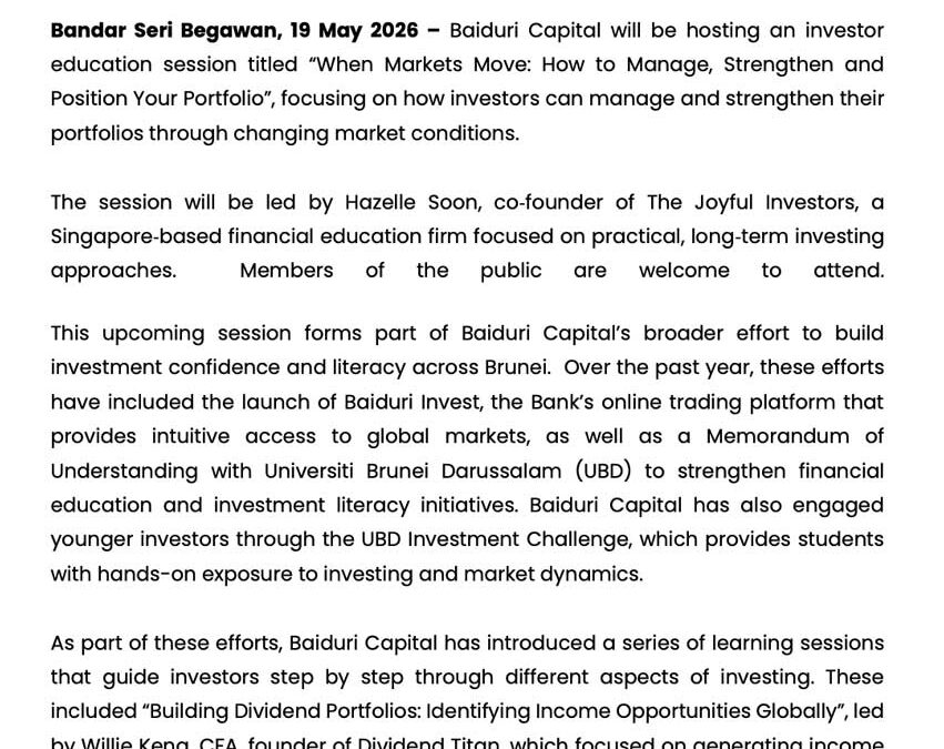 BBB 19 May 2026 – BAIDURI CAPITAL CONTINUES INVESTOR EDUCATION SERIES WITH SESSION ON MANAGING PORTFOLIOS THROUGH MARKET CYCLES_Final