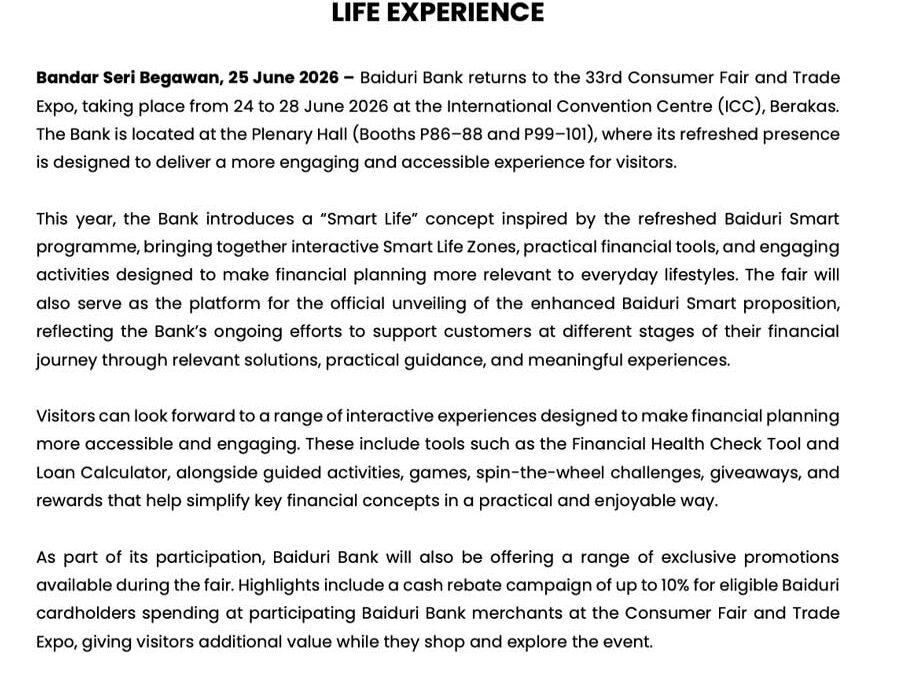 BBB 25 June 2026 – BAIDURI BANK RETURNS TO CONSUMER FAIR 33 WITH SMART LIFE EXPERIENCE_Final