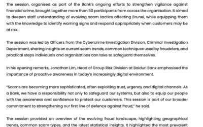 BBB 5 May 2026 – BAIDURI BANK COLLABORATES WITH ROYAL BRUNEI POLICE FORCE ON SCAM AWARENESS