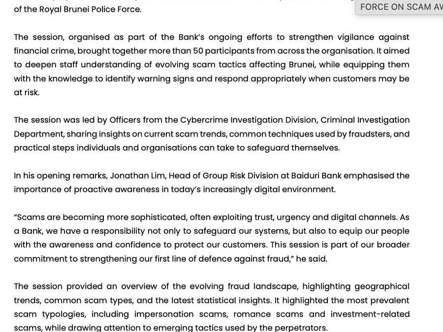 BBB 5 May 2026 – BAIDURI BANK COLLABORATES WITH ROYAL BRUNEI POLICE FORCE ON SCAM AWARENESS