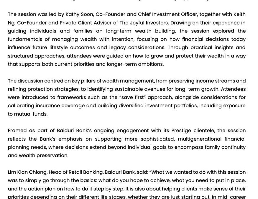BBB 9 June 2026 – BAIDURI BANK HOSTS EXCLUSIVE FINANCIAL PLANNING SESSION FOR PRESTIGE CLIENTS