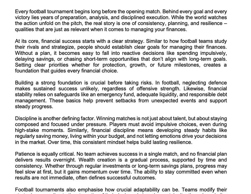 Money Matter$ – 11 June – What Football Tournaments Teach Us About Managing Money