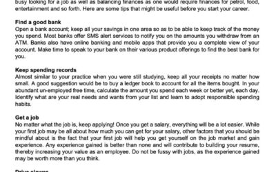Money Matter$ – 13 Aug – Financial tips for graduates and newly employed