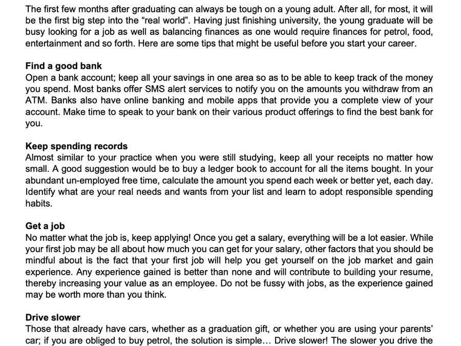 Money Matter$ – 13 Aug – Financial tips for graduates and newly employed