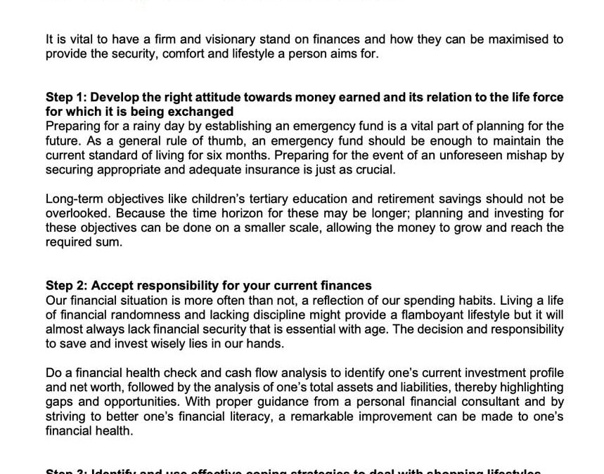 Money Matter$ – 18 June – Seven Steps towards a Positive Financial Attitude