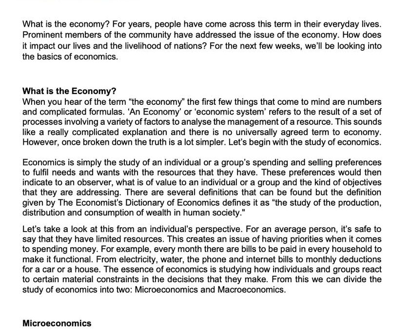 Money Matter$ – 2 Apr – Basics of economics
