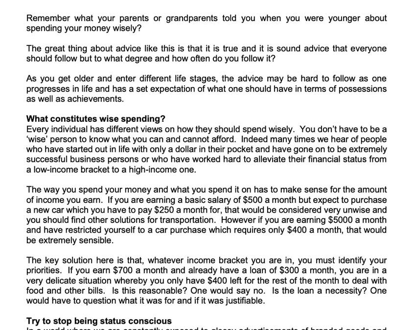 Money Matter$ – 23 July – The Great Moderation – Spending Wisely