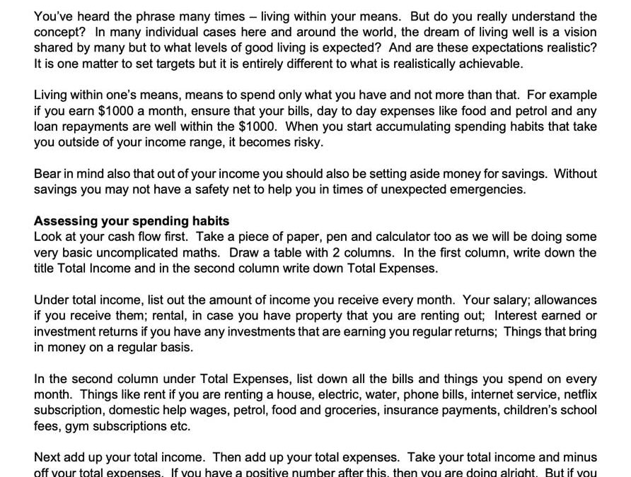 Money Matter$ – 27 Aug – Are you living within your means