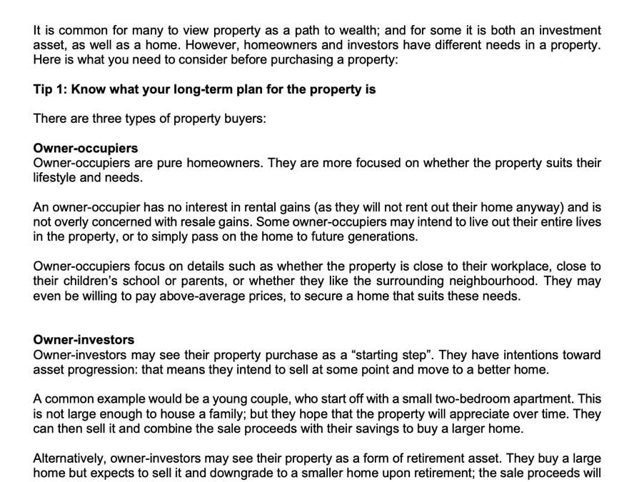 Money Matter$ – 30 Apr – 5 key tips for buying property as an investment or a home