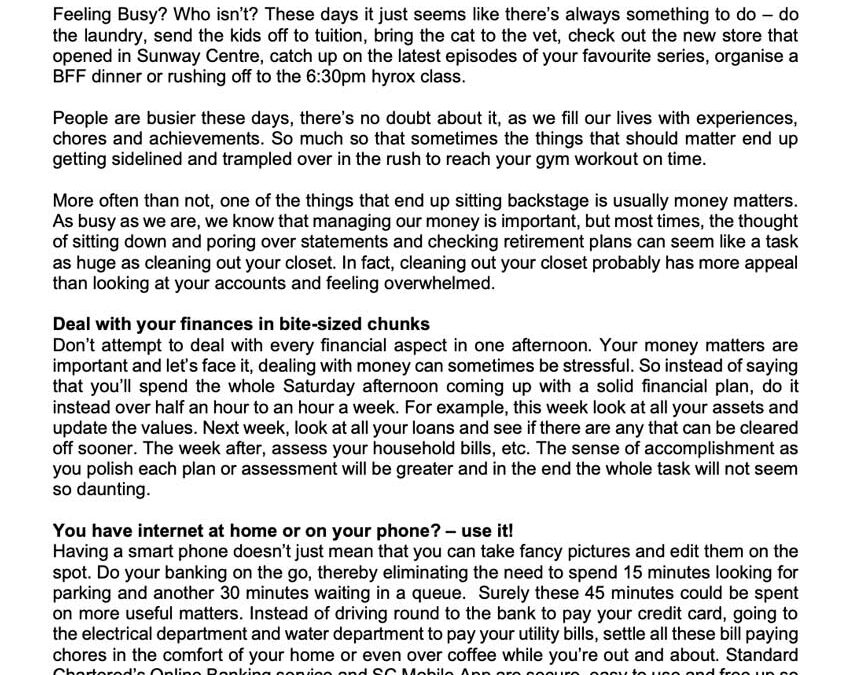 Money Matter$ – 30 July – Too busy to manage your money